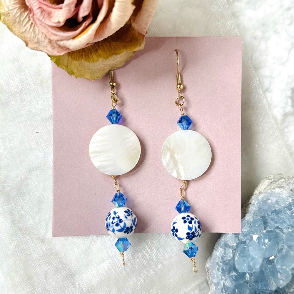 Blue floral dangle earrings